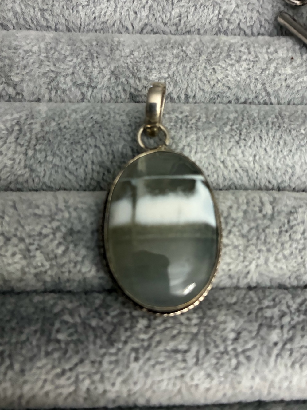 S925 Grey Oval Stone Pendant Necklace - Women Jewelry